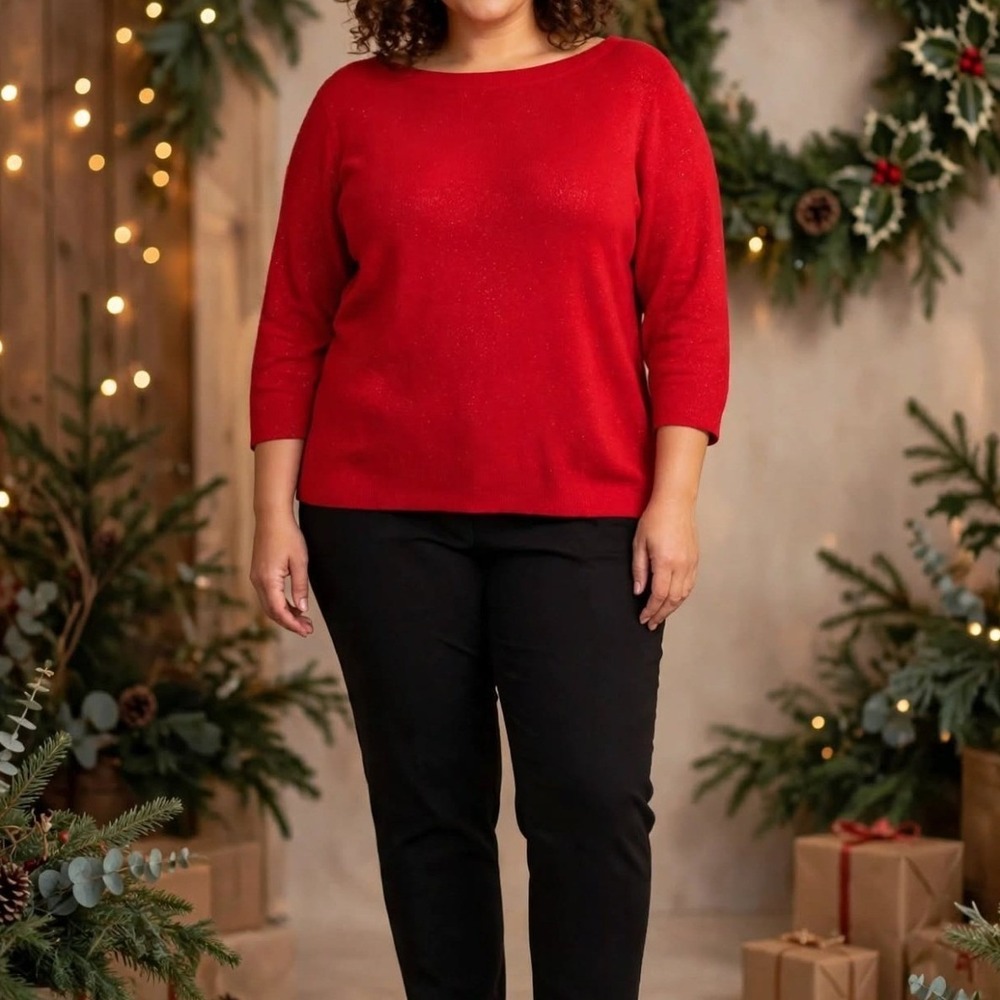 Liz Claiborne Womens XL Red Glitter Sweater Holiday Business Minimalist Preppy
